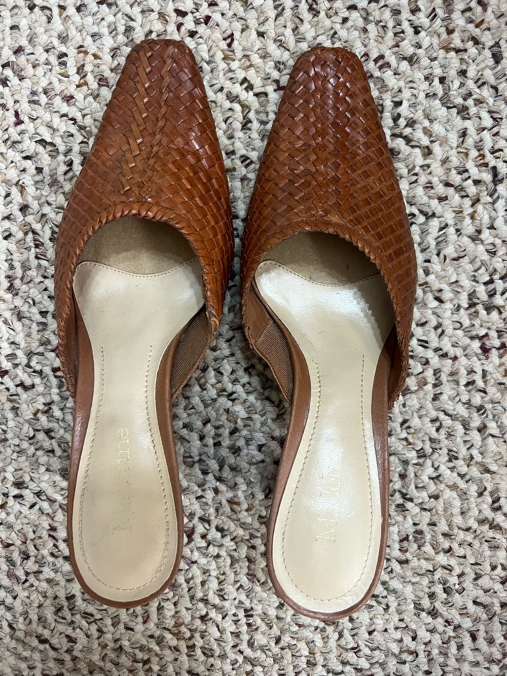 Madeline Woven Leather Slip-On Mules in Cognac